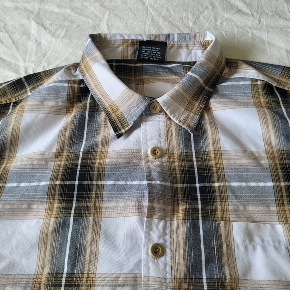 Yago Shirt Mens 3XL Short Sleeve Shirt Black Tan White Plaid Outdoor Casual - Picture 2 of 5